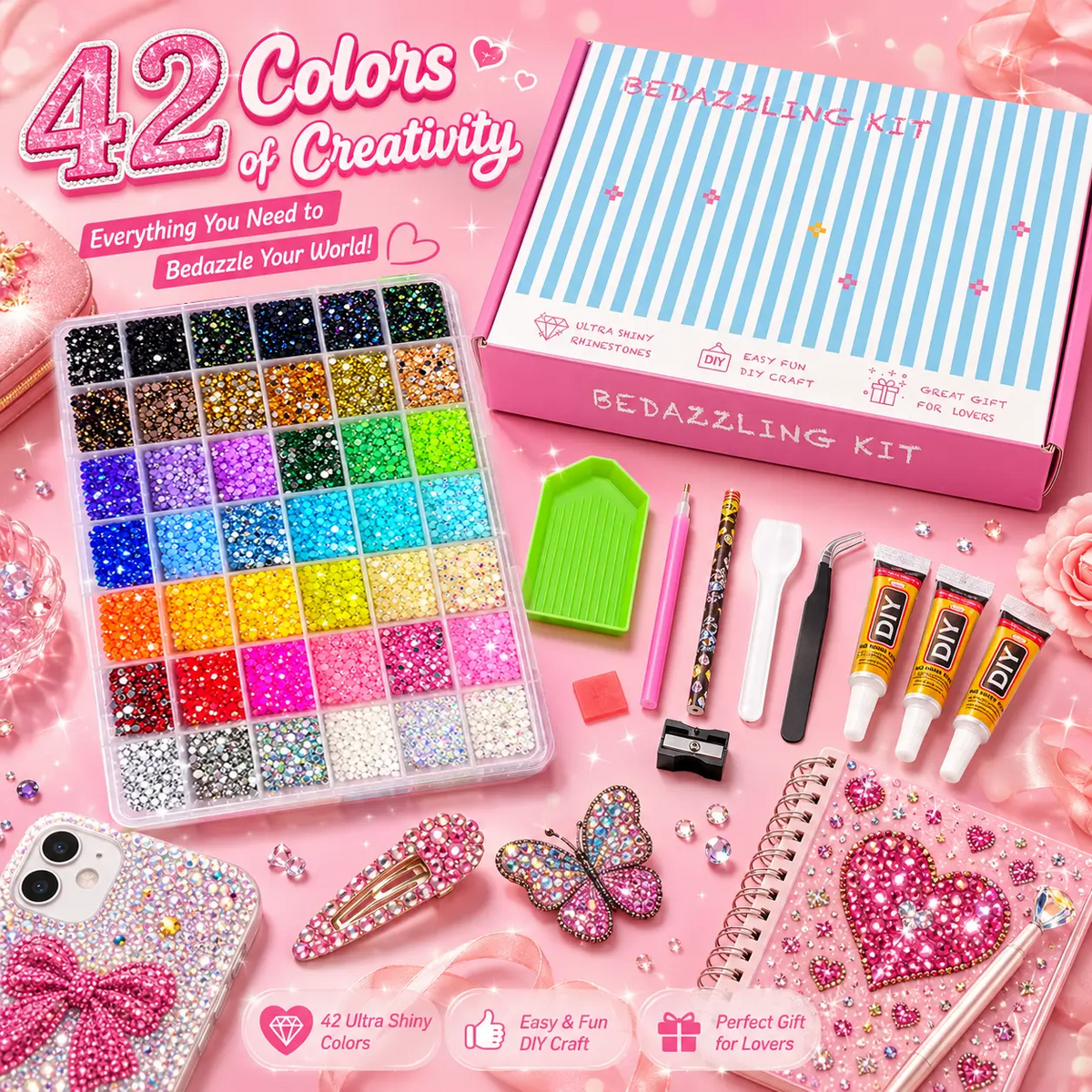 3mm Round Glitter Rhinestones Kit – Nail Art, DIY Crafts & Bedazzling