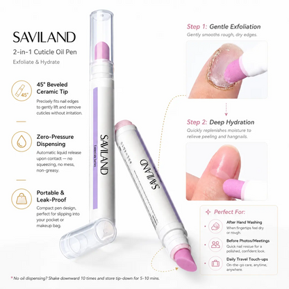 SAVILAND 2-Pack Cuticle Remover Pen | 45° Ceramic Tip, Hydrating Nail Care