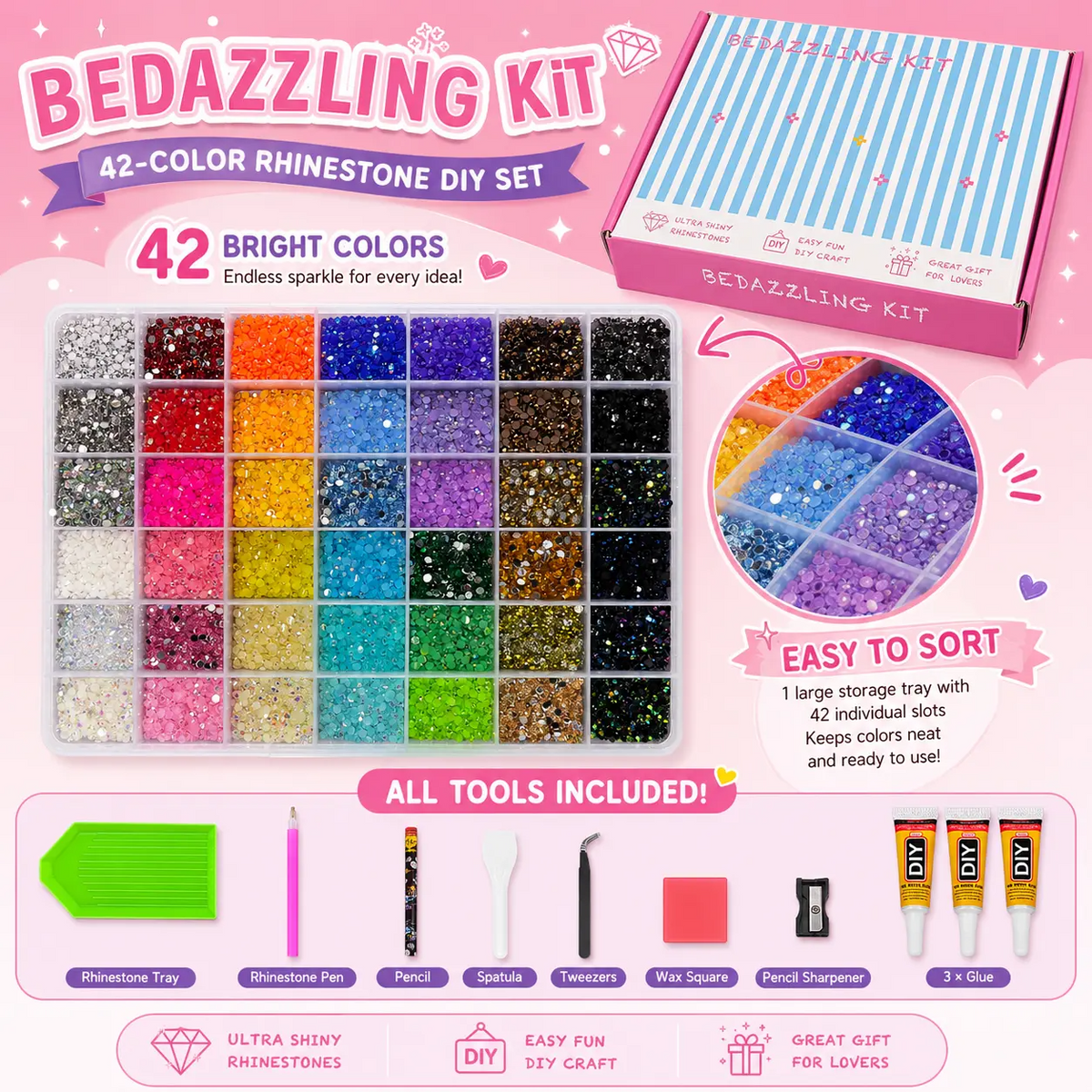 3mm Round Glitter Rhinestones Kit – Nail Art, DIY Crafts & Bedazzling