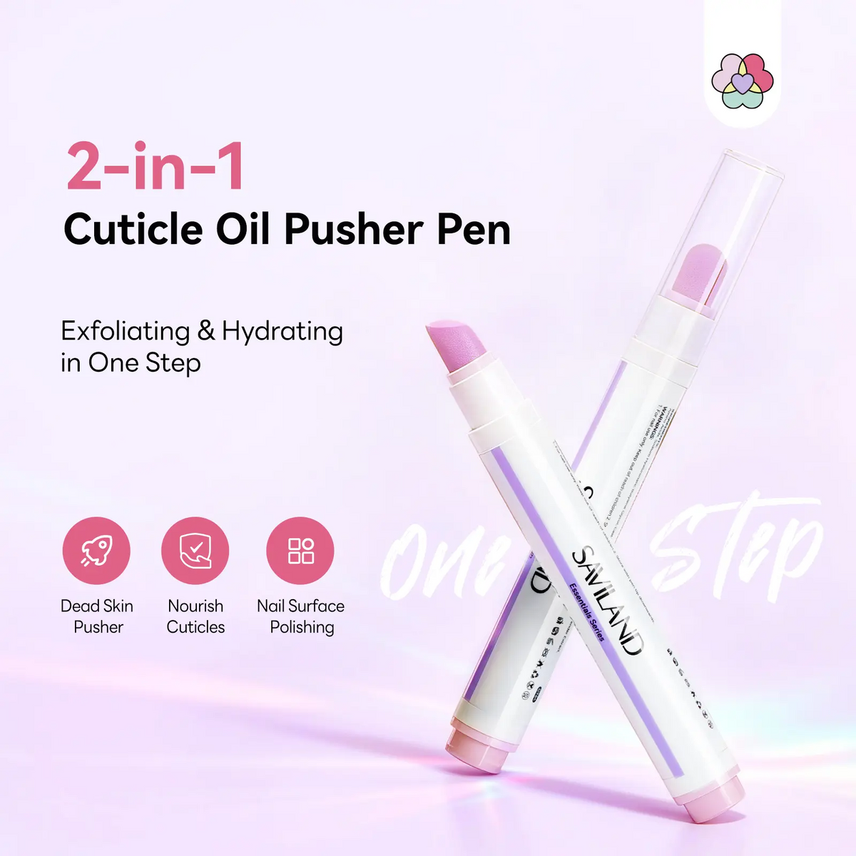 SAVILAND 2-Pack Cuticle Remover Pen | 45° Ceramic Tip, Hydrating Nail Care
