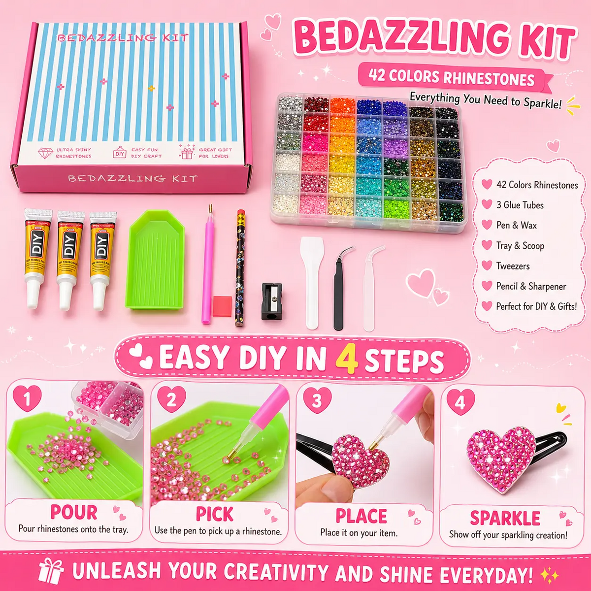 3mm Round Glitter Rhinestones Kit – Nail Art, DIY Crafts & Bedazzling