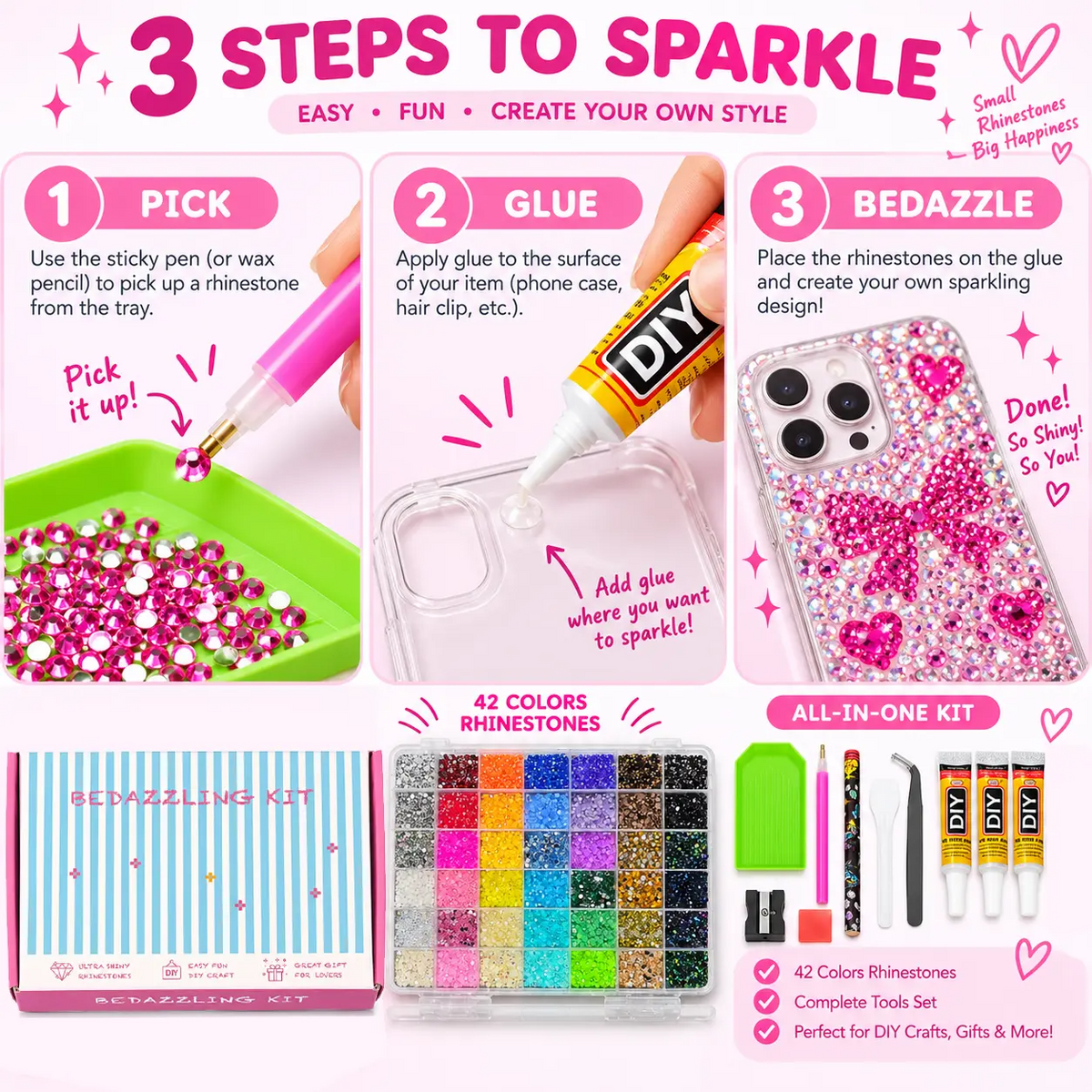 3mm Round Glitter Rhinestones Kit – Nail Art, DIY Crafts & Bedazzling