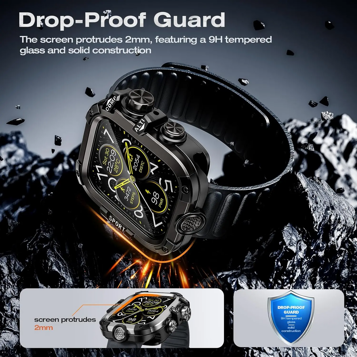Armor Rugged Durable Metal & Polycarbonate Smart Watch Protective Case, Wearable Accessory, 360° Anti-Collide Bumper, Sensitive Touch, Compatible with Series 11/10/9/8/7/6/5/4, Ultra 3/2/1, SE 2/1, Fits 49mm/46mm/45mm/44mm Sizes, Smart Watch Accessories,