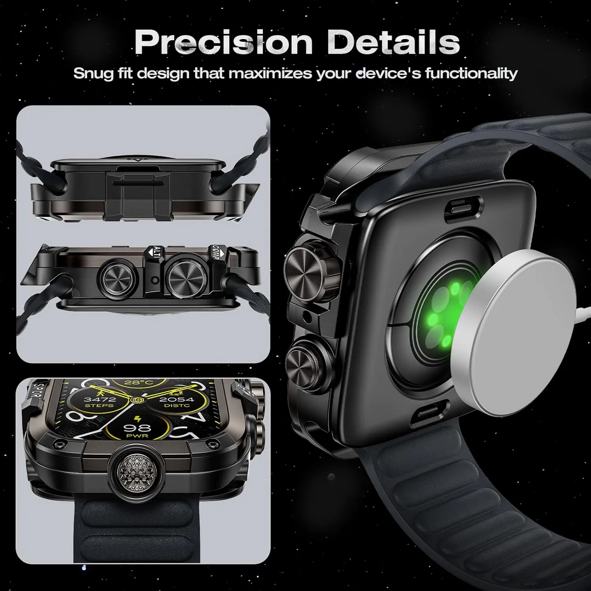 Armor Rugged Durable Metal & Polycarbonate Smart Watch Protective Case, Wearable Accessory, 360° Anti-Collide Bumper, Sensitive Touch, Compatible with Series 11/10/9/8/7/6/5/4, Ultra 3/2/1, SE 2/1, Fits 49mm/46mm/45mm/44mm Sizes, Smart Watch Accessories,